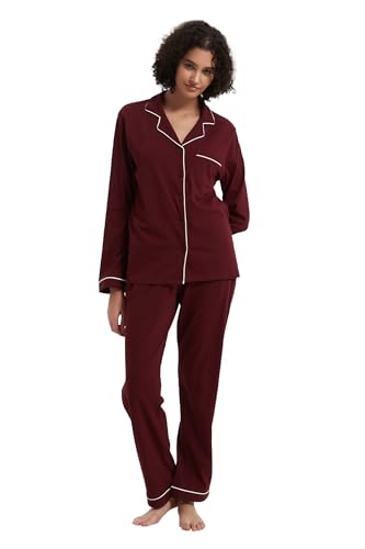 Image of GLOBAL Pajama Set for Women Long-Sleeve Shirt/Full-Length Bottom 100% Cotton