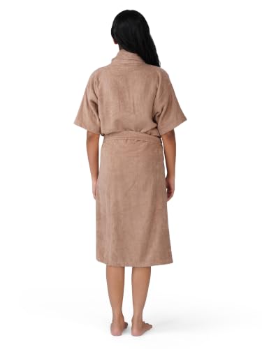 Image of RANGOLI Premium Women's Knee-Length 460 GSM Bamboo Bathrobe in Half Sleeves with 2 Pockets & Belt Closure with Ultra Soft Fabric & Skin-Friendly (Beige-XL) | Royal Bamboo