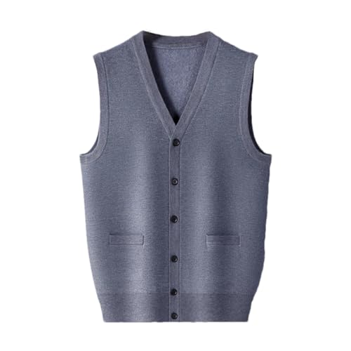 Men Winter Warm Sweater Vest Classic Business V-Neck Fleece Button Down Sleeveless Knitted Cardigan Vest
