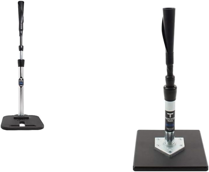TANNER Tees Pro Batting Tee Bundle | Pro Style Tee Adjusts 26-43” + Youth Tee Adjusts 20-32” | Durable Weighted Base, Hand Rolled Flextop, Reinforced Steel Stem
