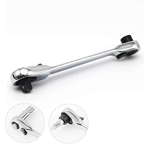 Wrench Mini 1/4Inch Double Ended Quick Socket Ratchet Wrench Rod, Portable Chrome Vanadium Steel Screwdriver Bit Tool Grip Torque Wrench For Daily Life (Silver) #TOP3