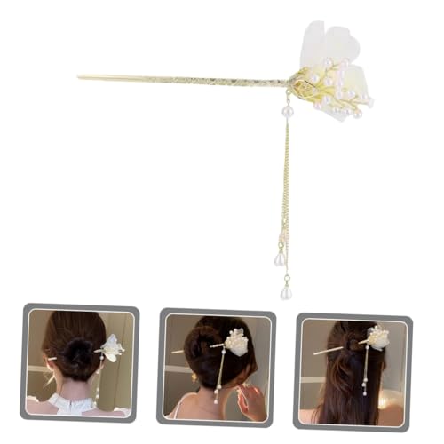 Image of 1pcs of Chinese Hair Sticks for Buns, Pearl Flower Vintage Metal Hair Chopsticks for Women and Girls Dangle Tassel Pendant Hair Accessories Hanfu Handmade Decor Hairpin (vintage)
