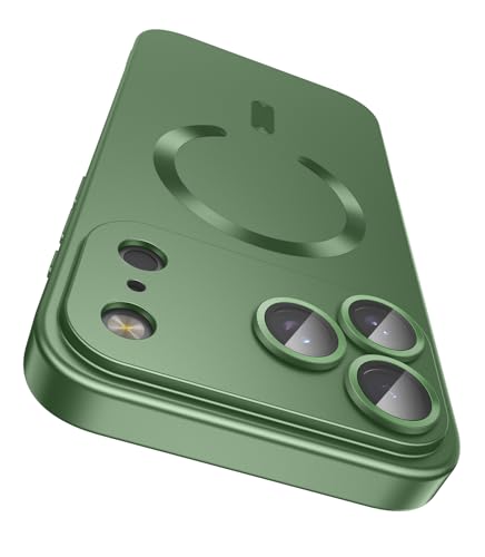 LEKEVO Magnetic for iPhone 17 Pro Max Case, Compatible with MagSafe, Built-in Camera Lens Protector, Slim Thin Soft Silicone Bumper Shockproof Metallic Luster Phone Case, Green