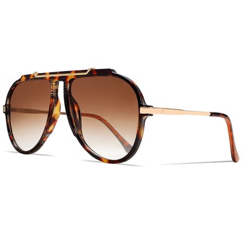 GUVIVI Oversized Aviator Sunglasses for Women Men 2026 70s Retro Gold Metal Sun Glasses Tangle Free Square Aviators