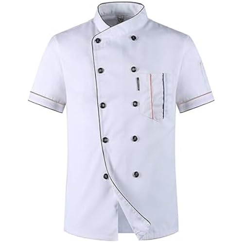 Men's Chef Coat Uniform Short Sleeve Cook Jacket Restaurant Kitchen Work Breathable Clothes