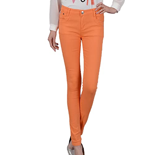 Women's High Waisted Stretch Skinny Jeans Casual Solid Color Slim Fit Pencil Jeans Slimming Butt Lift Denim Pants (Orange,33)