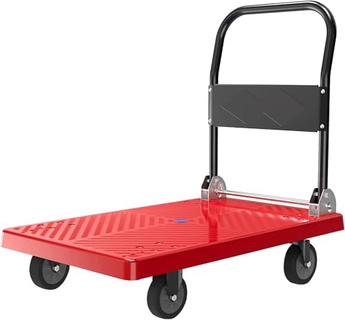 Carrito de mano plegable con plataforma de plástico multitamaño y 4 ruedas 2