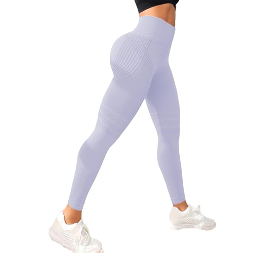 Plumi Legging 3D anti-cellulite 3D pour femme, lifting des fesses, anti cellulite, legging pour femme, Violet clair, XL