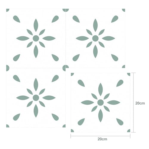Peel Edelstahl Bodenfliesen, Vinyl Boden, 10 Bettwäsche, 20 x 20 cm, Dekorative Fliesen für Wand, Boden, Küche, Badezimmer, Haustierhaus, Kamin (Grünes Muster)