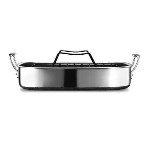 HexClad Hybrid Nonstick Roasting Pan with Rack, Dishwasher-Friendly, Oven-Safe Up to 900°F, Compatible with All Cooktops