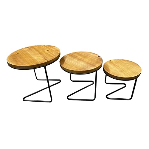 First Of A Kind Round Wooden Display Risers - Set Of 3 Round Wire Display Risers With Wood Tops, Round Decorative Display Stand - 10" Tall Wooden Display Risers #TOP1