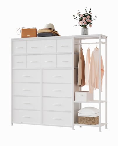 Garvee - Cajonera de Almacenamiento con 16 cajones y estantes - Organizador de Tela para Dormitorio, vestidor o Entrada, Color Blanco