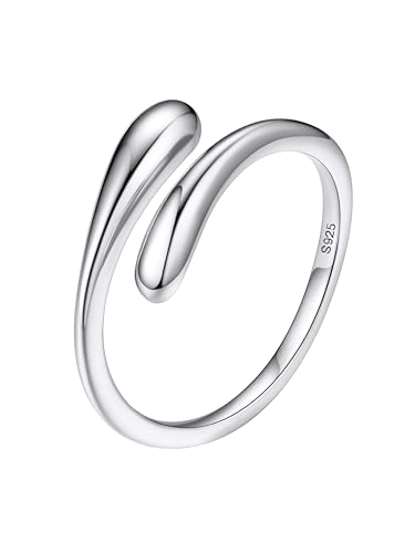 Bestyle Silver Birthstone Ring for Women, Dainty Sterling Silver Teardrop Ring Open Adjustable Band Ring, Love Statement TOI et Moi Ring Promise Ring for Her