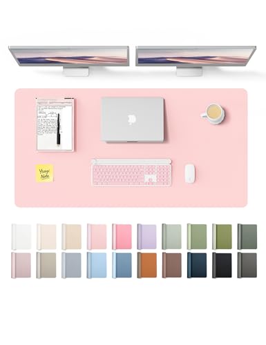 Image of YSAGi Leather Desk Protector, Office Mat, Large Mouse Mat, Non-Slip PU Leather Blotter, Laptop Pad, Waterproof Writing Pad for Office and Home (Light Pink, 47.2 inch x 23.6 inch)