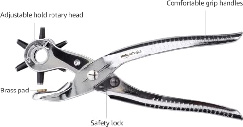 Miniatura 2 de Amazon Basics Juego de perforadora de cuero, rotativa, herramienta para hacer tamaños de agujeros múltiples, Plata