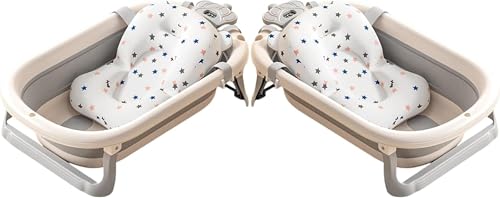 VoyageView折りたたみ式ベビーバスタブ、シンクと水温計付き、省スペース、収納簡単、軽量、シンクとバスタブスタンド付き、0?8歳の赤ちゃんや子供に適しています。 (バスタブ + スターサスペンションパッド)