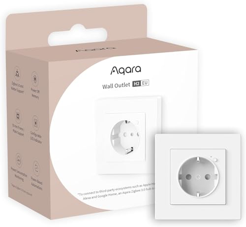 Aqara Wall Socket H2 EU Zigbee 3.0, Requires Aqara Hub, 16A, Energy Monitoring and Current Protection, Timer Mode and Voice Control, Supports HomeKit, Alexa, Google Home, Matter over Bridge