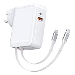 65W Wall Charger with Dual Retractable Cables,4 in 1 USB C Plug UK Travel Essentials Brick with Dual USB Ports,2.6ft Lightening+Type C Cables,Fast Charging Block for iPhone 17/16/15,iPad,MacBook Pro