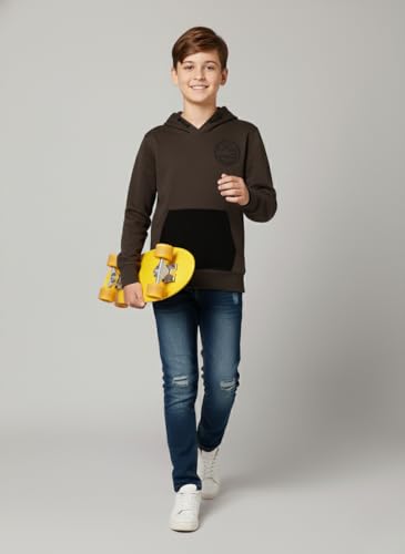 Image of Alan Jones Clothing Boys Cotton Solid Hooded Neck Sweatshirt