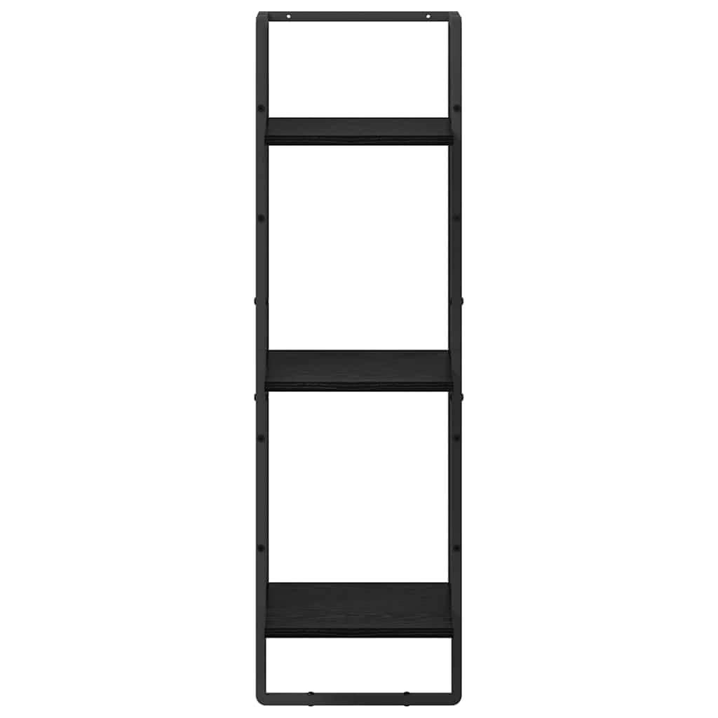 Estante de pared de pared de roble negro 30 x 25 x 100 cm, estante flotante con 3 baldas, sistema moderno de pared para salón, cocina, oficina, práctico estante de pared para montaje en pared
