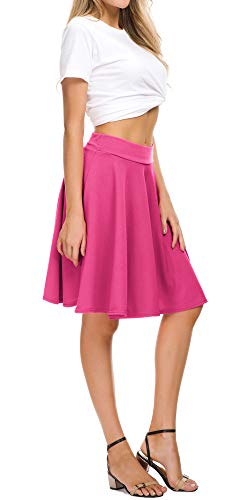 Image of EXCHIC Women's Casual Stretchy Flared Mini Skater Skirt Basic A-Line Pleated Midi Skirt
