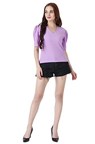 Image of POPWINGS Casual Solid Puff-Sleeves Crop Top for Women || V-Neck Crop Top for Women || Half-Sleeves Summer Crop Top for Women || Crop Tops for Women Fancy Crop Top for Women