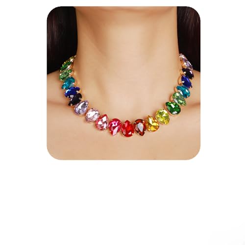 YERTTER Sparkle Colorful Full Rhinestone Choker Oval Crystal Chain Collar Stunning Boho Crystal Statement Clavicle Choker Necklace for Wedding Women Girls