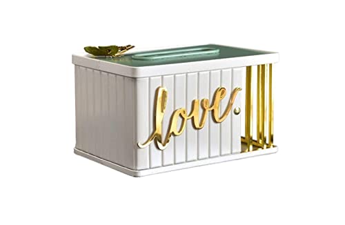 Tapa de Caja de pañuelos Caja de pañuelos de Hierro Forjado nórdico, servilleta de baño de Escritorio, Caja de Papel for Toallas, Cubierta de Caja Lujosa for Oficina (Blanco) Dormitorio