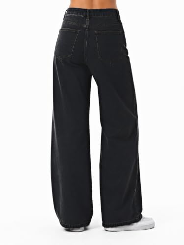 Image of Women's High Rise Wide Leg Denim Jeans | Stretchable Casual Blue Jeans for Women | Classic 5 Pocket Style | Comfortable Everyday Wear