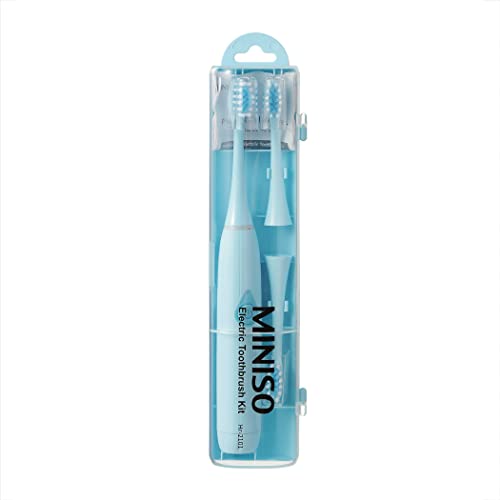 Image of MINISO Electric Toothbrush,AA Battery Powered Electric Brush with Super Soft Bristles for Men & Women, 3 Brush Heads& Travel Toothbrush Case,Blue