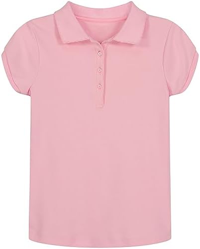 Nautica Girls' School Uniform Short Sleeve Polo Shirt, Button Closure, Soft Pique Fabric, Light Pink, 6