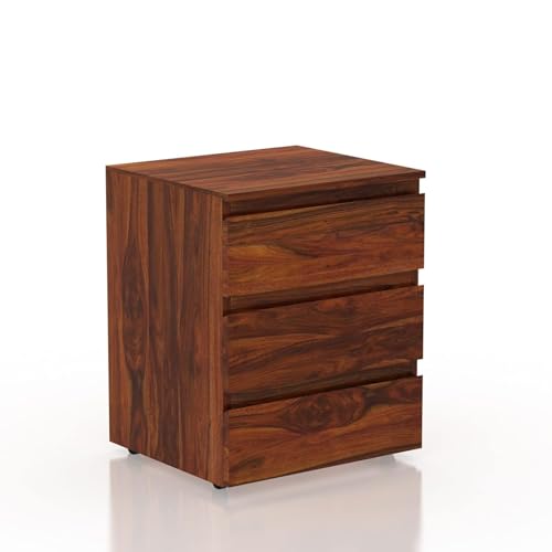 Image of Space Galaxy Sheesham Wood Bedside Table for Bedroom | Wooden Bed Side Nightstand Lamp Table with 3 Drawers Storage for Home & Hotels | Dummy