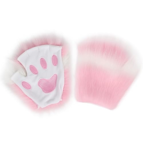 hbbhml Cute Cat Paw Gloves Fuzzy Fingerless Kitten Fox Animal Claw Glove Halloween Christmas Costume Cosplay for Kids Adults