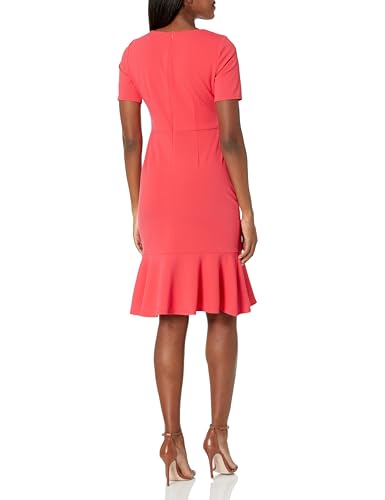 Image of London Times Women's V-Neck Dress - Flounce Hem, Twist Waist, Elegant Office & Event Wear