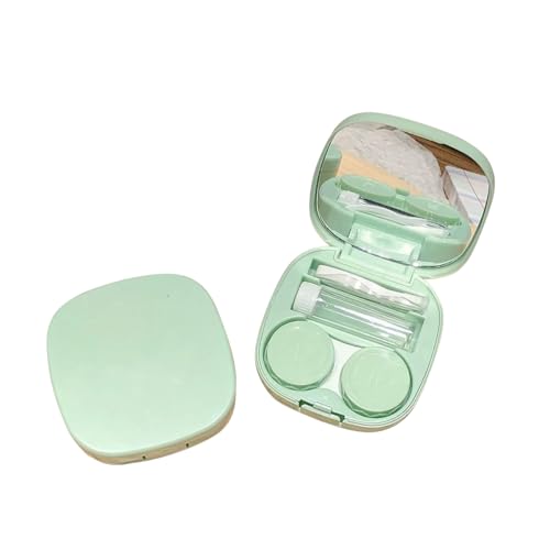 Estojo de lentes de contato fofo portátil para viagem, aplicador de lentes de contato, kit de ferramentas de remoção de recipiente de armazenamento com garrafa espelhada (verde)