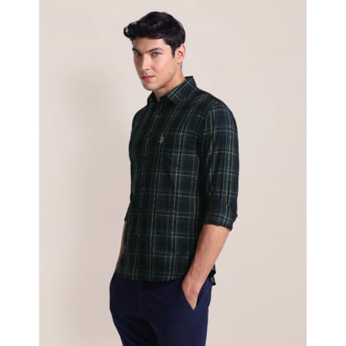 Image of U.S. Polo ASSN. Checked Tailored Fit Shirt for Men - 100% Cotton, Breathable & Comfortable, Full Sleeves Casual Shirt for Men