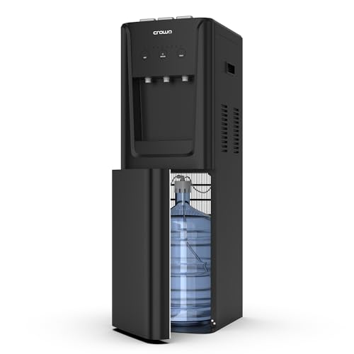 Crownline WD-466 Bottom Loading Water Dispenser – Hot, Cold & Normal Water, Black Finish, Energy Efficient, Child Safety Lock, LED Indicators, Stainless Steel Tank for Home or Office
