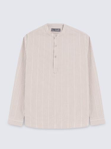 Image of StitchX Men's Seersucker Band Collar Pure Cotton Striped Kurta Shirt-S-2XL