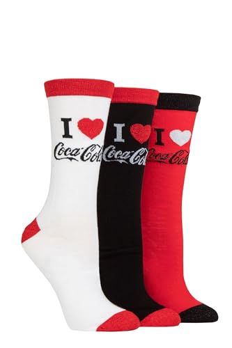 Coca-Cola Femme Amour Tube Chaussettes - Sous licence officielle Femme Amusant Nouveauté Logo Modèle Chaussettes dans un 3 Paire Emballage multiple Taille...