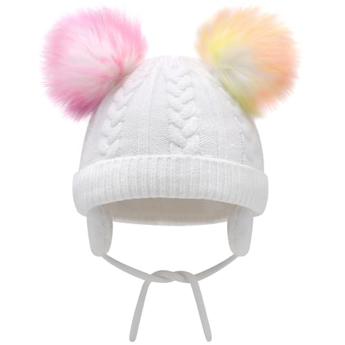 Duoyeree Toddler Winter Hat with Earflap Scarf Hood Thick Warm Kids Skull Cap for Baby Girls Boys2