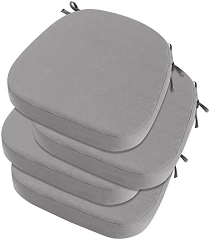 idee-home Outdoor Chair Cushions Set of 4, Thick 3" Outdoor Seat Cushion Waterproof Patio Furniture Cushions with Ties, Patio Chair Pads Dining Chair Cushions 17" x 16" x 3" Silver Grey
