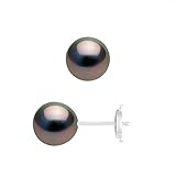 PEARLS & COLORS - Prestige Ohrringe aus Weißgold - Echte runde Tahiti-Zuchtperlen 8-8,5 mm - A+ Qualität - Komfort-Sicherheitssystem - Damenschmuck