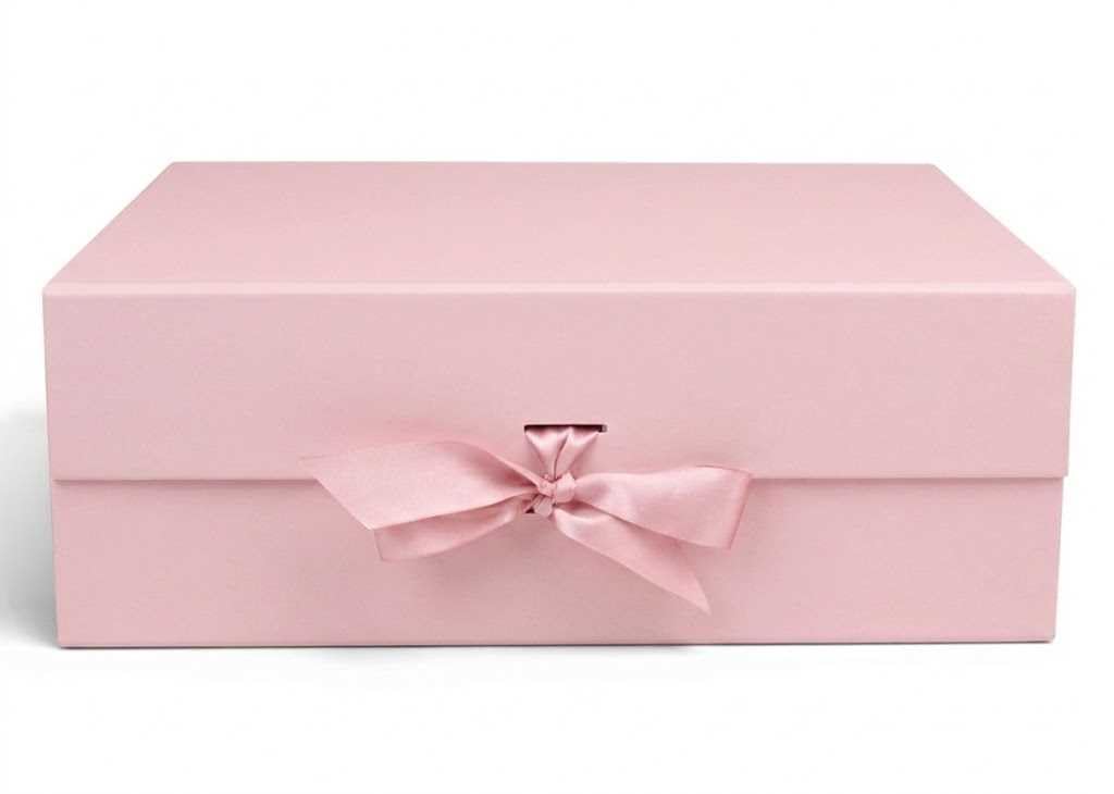 Emartbuy Pink Flat Pack Magnetic Gift Box with Ribbon 28.2 x 20.2 x 9.2 cm — image 1