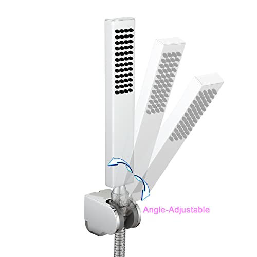 Asyas Solid Brass Hand Held Shower Sprayer Head With Adjustable Wall Connector Shower Holder And Hose Set Chrome High Pressure Square #TOP2