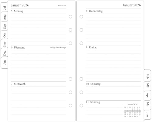 newestor 25-26 Wochenplaner Einlage Personal A6, 1 Woche auf 2 Seiten mit Tabs, Jul 2025 - Jun 2026, 9,5x17,1cm