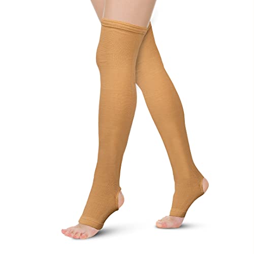 Vissco Varicose Vein Stockings, Thigh Length (Above Knee), Stockings for Swollen, Tired, Aching Legs, Pain Relief, Edema, Sore Legs for Women- Small (Beige) - 1 Pair