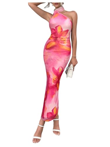 Image of Floerns Women's Halter Neck Sleeveless Backless Bodycon Dress Cocktail Party Maxi Dresses