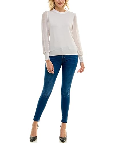 Image of Zac & Rachel Women's Sweater Knit + Pleated Chiffon Blouse