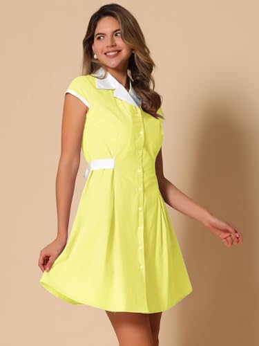 Image of Allegra K Women's Vintage Button Down Shirt Dress Notch Lapel Short Sleeve Belted Office Mini Short Dresses