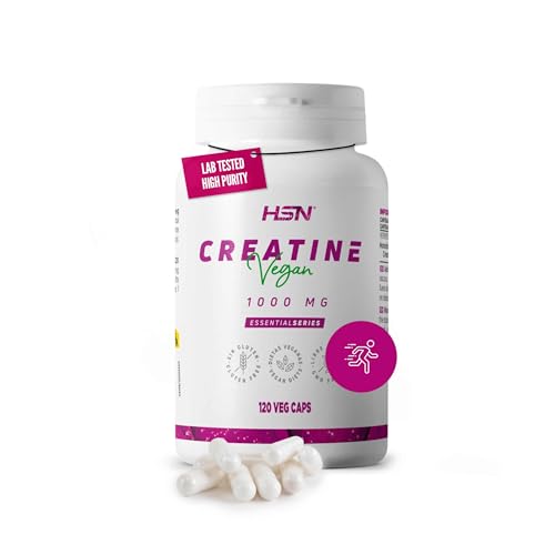 HSN Creatina Monohidrato en Cápsulas | 120 Cápsulas Vegetales | 3 Gramos de Creatina Pura | Materia Prima con informe de pureza y ausencia de contaminantes y degradación | No-GMO, Vegano, Sin Gluten